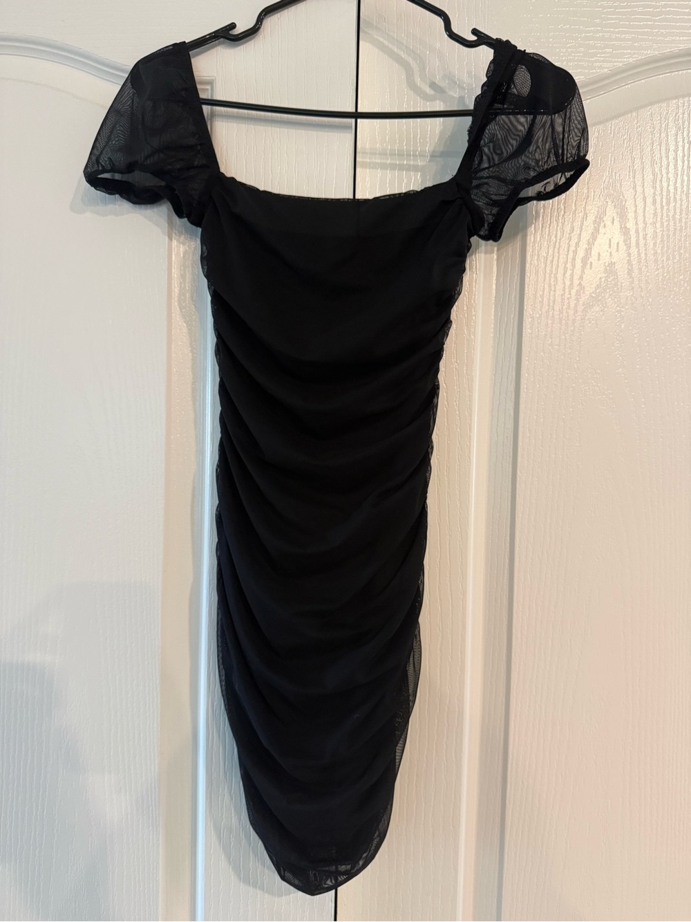 Princess Polly Black Ruched Mesh Mini Dress